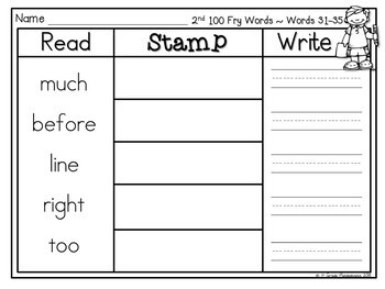 Fry Words Read, Stamp, Write Literacy Centers for First 300 Fry Sight Words 3 Write Literacy Centers for First 300 Fry Sight Words
