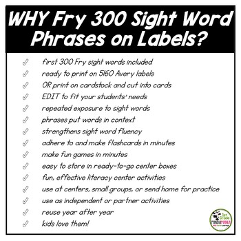 Fry Words Phrases for First 300 Fry Sight Words (Editable and Label Ready) 2 Fry Words Phrases for First 300 Fry Sight Words (Editable and Label Ready) 1