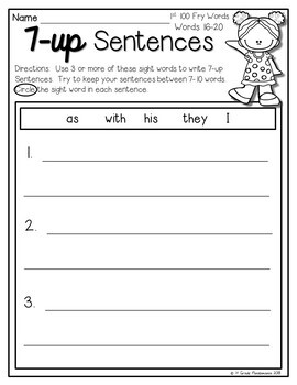 Fry Words 7-up Sentence Writing for First 300 Fry Sight Words 3 Fry Words 7-up Sentence Writing for First 300 Fry Sight Words 2