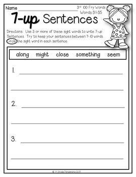 Fry Words 7-up Sentence Writing for First 300 Fry Sight Words 4 Fry Words 7-up Sentence Writing for First 300 Fry Sight Words 3