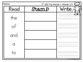 Fry Words Read, Stamp, Write Literacy Centers for First 600 Fry Sight Words 2 Stamp
