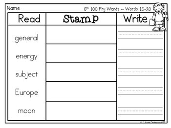 Fry Words Read, Stamp, Write Literacy Centers for First 600 Fry Sight Words 4 Fry Words Read
