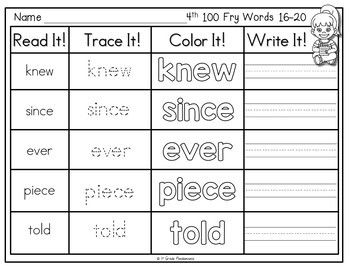 Fry Words Read, Trace, Color, Write It Literacy Center First 600 Fry Sight Words 4 Write It Literacy Center First 600 Fry Sight Words