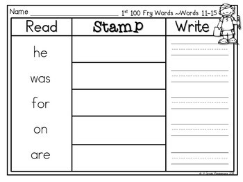 Fry Words Literacy Center Read, Stamp, Write for ALL 1,000 Fry Sight Words 2 Stamp