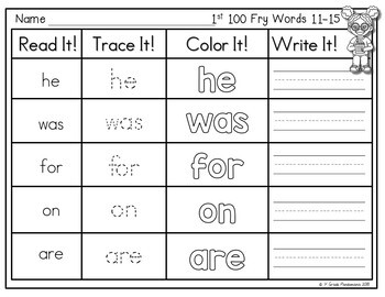 Fry Sight Words Literacy Center Read, Trace, Color, Write ALL 1,000 Sight Words 2 Trace