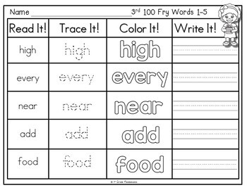 Fry Sight Words Literacy Center Read, Trace, Color, Write ALL 1,000 Sight Words 3 Color