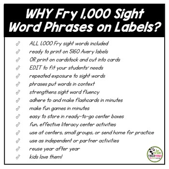 Fry Words Phrases for ALL 1,000 Fry Sight Words (Editable and Label Ready) 2 000 Fry Sight Words (Editable and Label Ready)