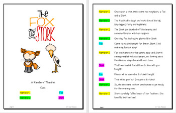 Readers Theater Script The Fox and the Stork, Aesop's Fables and Folktales 3 Readers Theater Script The Fox and the Stork