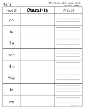 HMH Into Reading 1st Grade Sight Word Read, Stamp, Write Center 2020 3 Write Center 2020