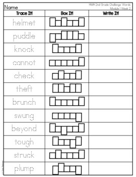 HMH Into Reading 2nd Grade Challenge Spelling Trace, Box, Write It Center 2020 3 Write It Center 2020