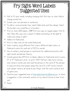 Fry Words Labels for ALL 1,000 Fry Sight Words Editable and 5160 Label Ready 3 Fry Words Labels for ALL 1
