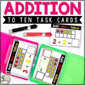 Addition to 10 Adding with Ten Frames Write and Wipe Task Cards K-1