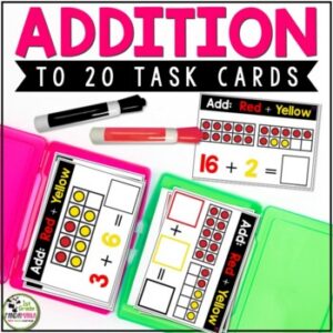 Addition to 20 Adding with Ten Frames Write and Wipe Task Cards K-1