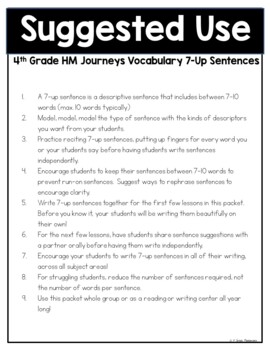 Journeys 4th Grade 7-up Sentence Writing Using Vocabulary Words aligned with HMH 3 Journeys 4th Grade 7-up Sentence Writing Using Vocabulary Words aligned with HMH 2